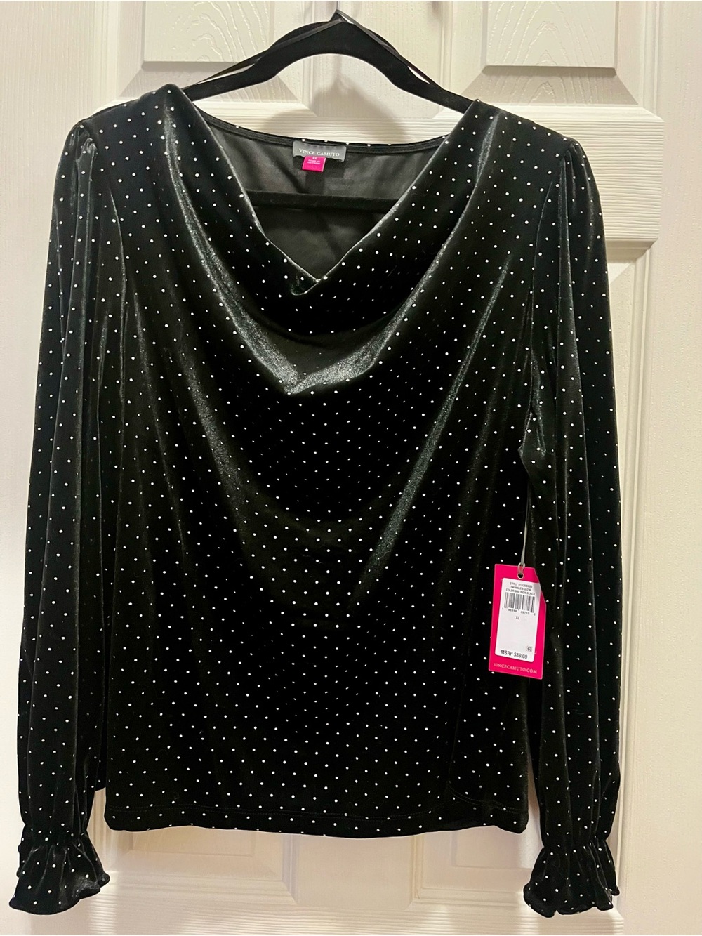 Vince Camuto Twinkle & Glow Black Velvet Rhinestone Cowl Neck Blouse XL NWT